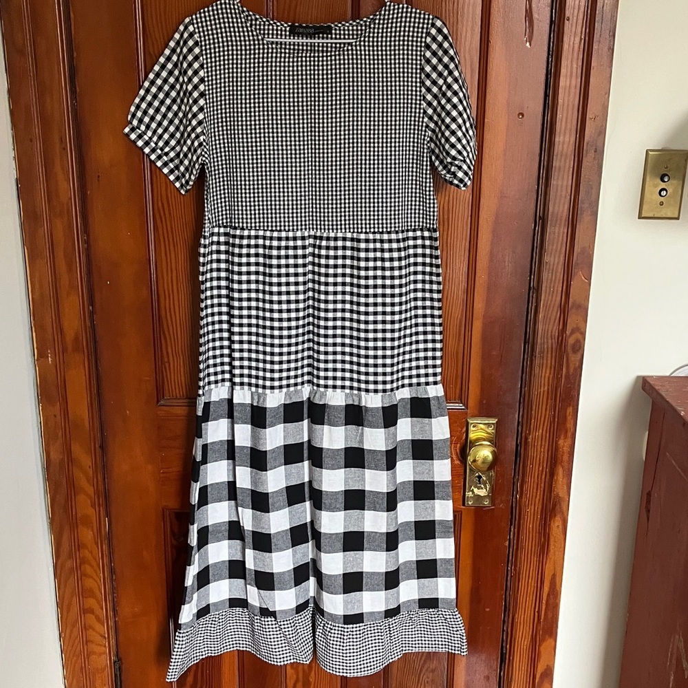 Black & White Gingham Tiered Dress